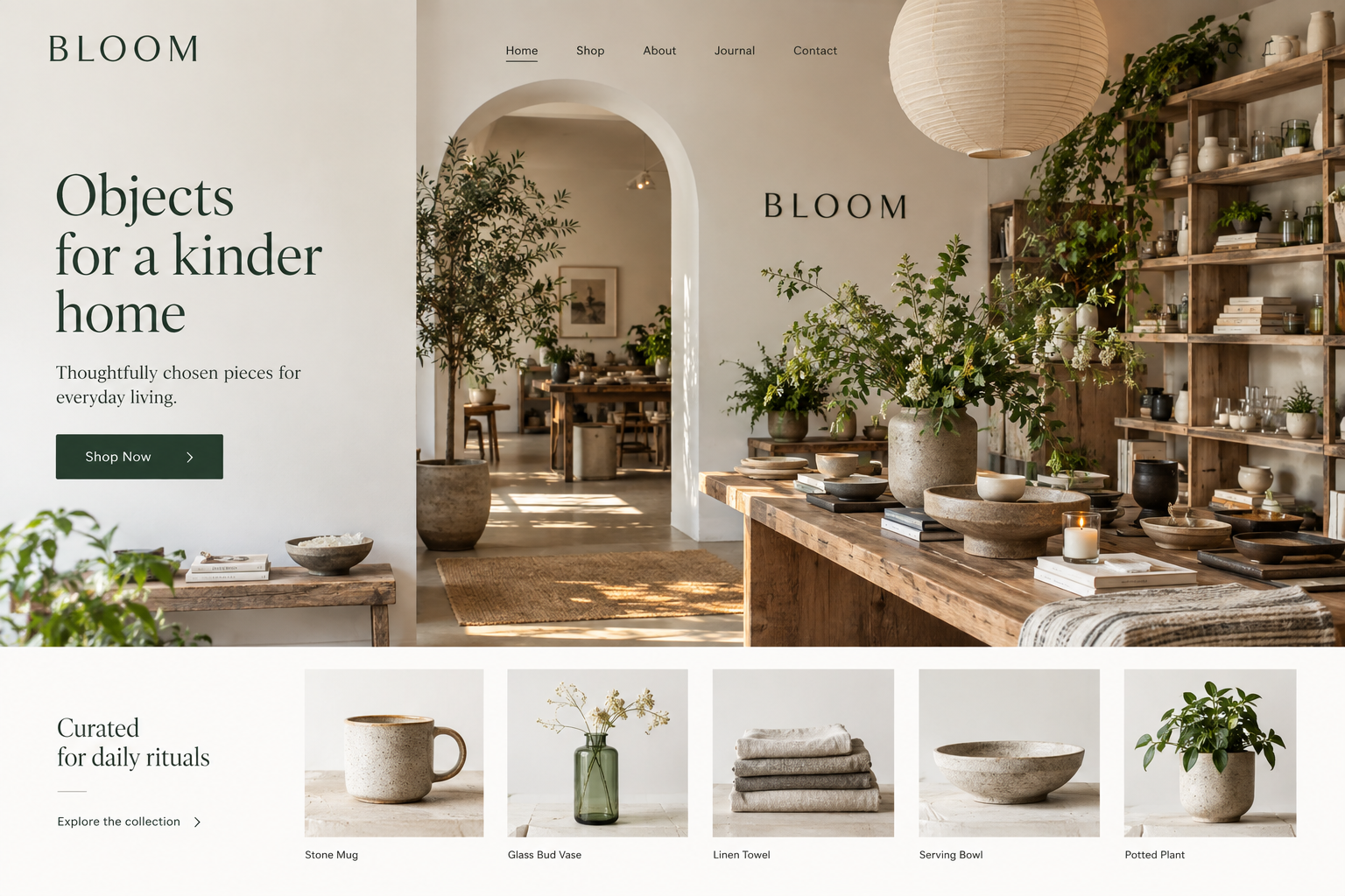 Editorial website concept for Bloom Store