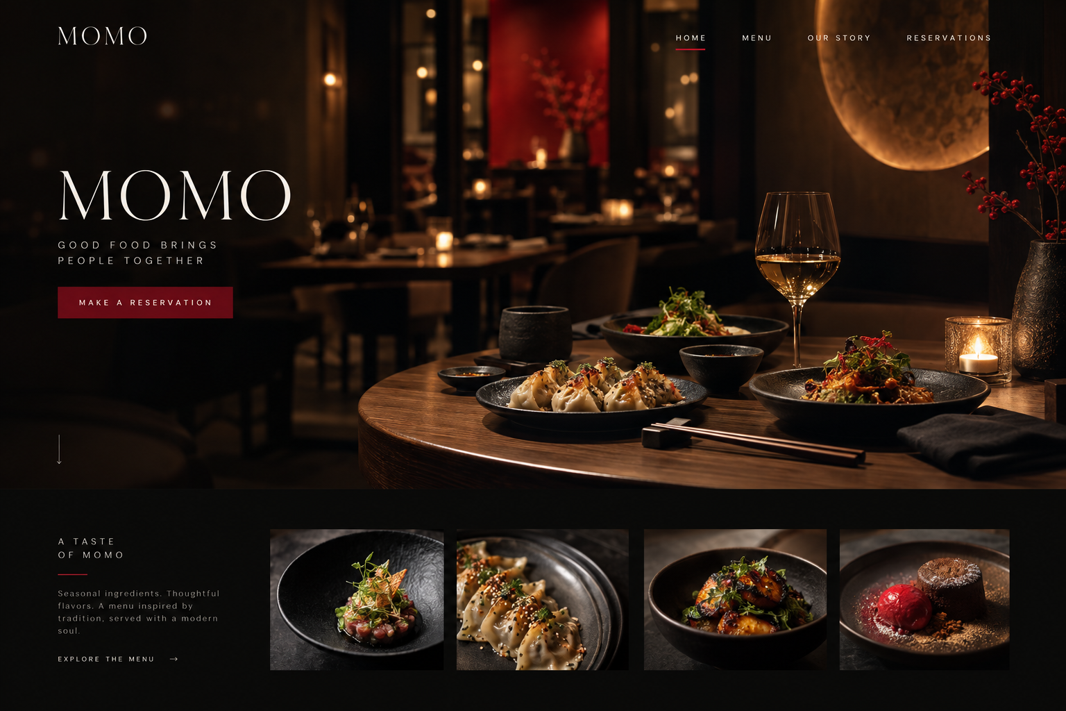 Atmospheric website concept for Momo Restaurant