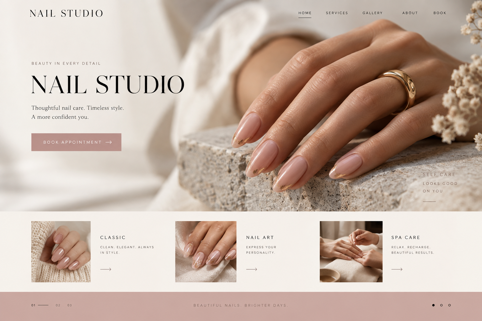 Elegant website concept for a modern nail studio